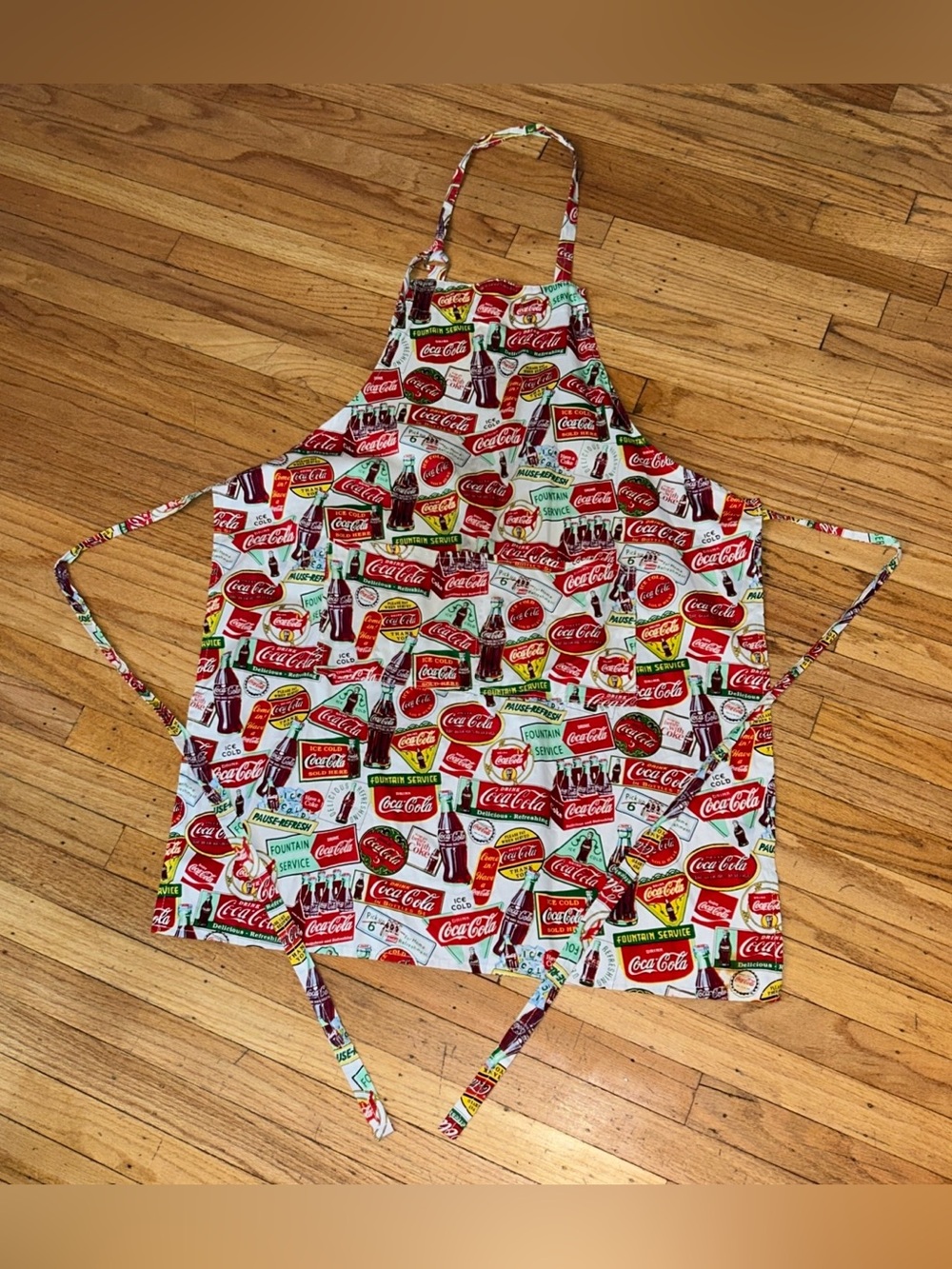 VTG Coca-Cola Print Kitchen Apron Colorful Collage Classic Logo Graphics Retro